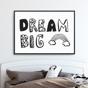 Dream big rainbow - plakat dla dzieci , wymiary - 60cm x 90cm, kolor ramki - biały