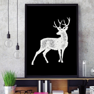 Jeleń - plakat w ramie w stylu skandynawskim , wymiary - 60cm x 90cm, kolor ramki - biały