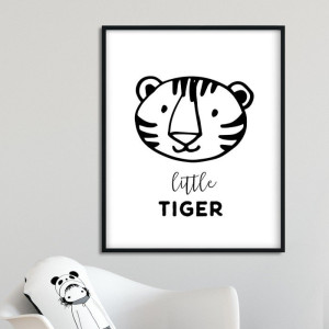 Little tiger - plakat dla dzieci , wymiary - 30cm x 40cm, kolor ramki - biały