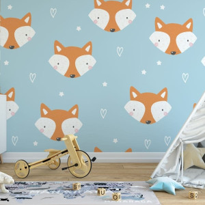 Tapeta dla dzieci - foxes in blue , rodzaj - tapeta flizelinowa