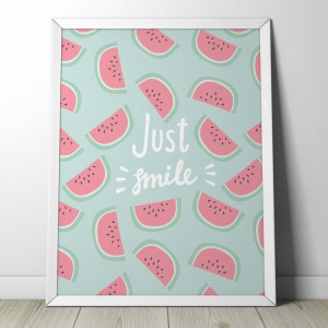 Watermelon - plakat dla dzieci , wymiary - 18cm x 24cm, kolor ramki - czarny