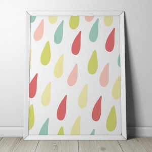 Kolorowe kropelki - plakat dla dzieci , wymiary - 40cm x 50cm, kolor ramki - biały
