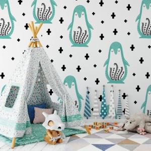 Tapeta dziecięca - pinguin cross , rodzaj - tapeta flizelinowa