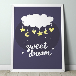 Sweet dream - plakat dla dzieci , wymiary - 20cm x 30cm, kolor ramki - czarny