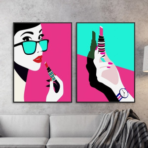 Zestaw dwóch plakatów - fashion girl , kolor ramki - czarny, wymiary - 70cm x 100cm (2 sztuki)