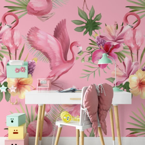 Tapeta dla dzieci - princess flamingo , rodzaj - tapeta flizelinowa laminowana