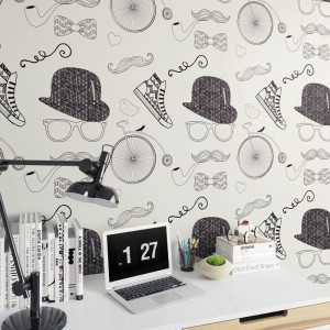 Hipsterskie wąsy - designerska tapeta ścienna , rodzaj - tapeta flizelinowa laminowana
