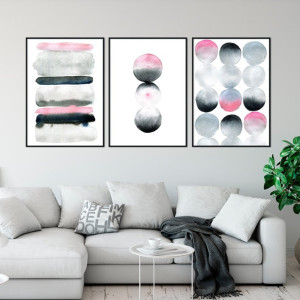 Zestaw trzech plakatów - artistic pink shadow , wymiary - 50cm x 70cm (3 sztuki), kolor ramki - biały