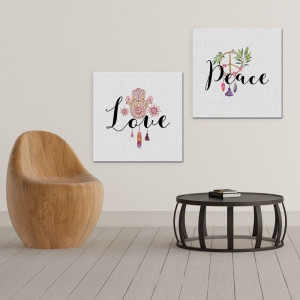 Peace & love - komplet dwóch obrazów na płótnie , wymiary - 100cm x 100cm (2 sztuki)