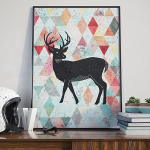 Deer design - plakat designerski , wymiary - 70cm x 100cm, ramka - biała