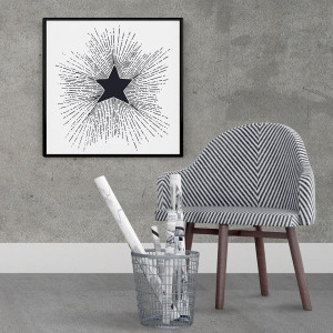 Gwiazda - plakat designerski , wymiary - 40cm x 40cm, kolor ramki - czarny