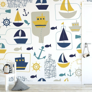 Tapeta dziecięca - boats art , rodzaj - tapeta flizelinowa laminowana