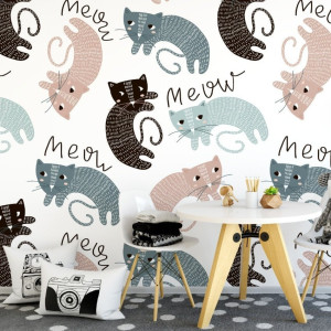 Tapeta dziecięca - meow design , rodzaj - tapeta flizelinowa laminowana