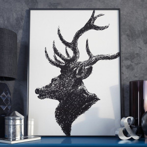 Vintage deer - plakat w ramie , wymiary - 50cm x 70cm, kolor ramki - czarny