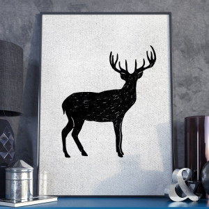 Plakat w ramie - grunge deer , wymiary - 70cm x 100cm, ramka - biała