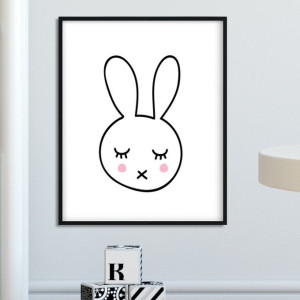 Cute rabbit - plakat dla dzieci , wymiary - 60cm x 90cm, kolor ramki - biały