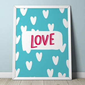Love - plakat dla dzieci , wymiary - 40cm x 50cm, kolor ramki - biały