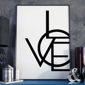 Modern love - plakat typograficzny w ramie , wymiary - 20cm x 30cm, wersja - białe napisy + czarne tło, kolor ramki - czarny