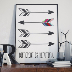 Different is beautiful - plakat typograficzny , wymiary - 50cm x 70cm, ramka - biała