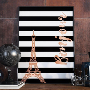 Bonjour - plakat w ramie , wymiary - 60cm x 90cm, ramka - czarna