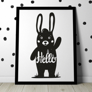 Hello królik - plakat dla dzieci , wymiary - 60cm x 90cm, kolor ramki - biały