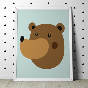 Miś - plakat dla dzieci , wymiary - 70cm x 100cm, kolor ramki - czarny