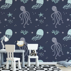 Tapeta dla dzieci - underwater medusa , rodzaj - tapeta flizelinowa