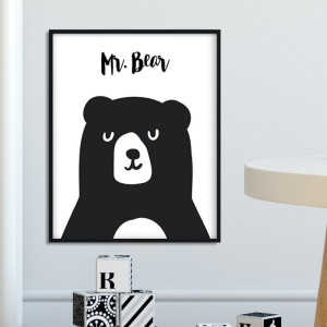 Mr. bear - plakat dla dzieci , wymiary - 20cm x 30cm, kolor ramki - czarny
