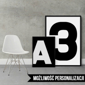 Cyfry, liczby, numery - plakat spersonalizowany , wymiary - 70cm x 100cm, kolor ramki - biały, kolorystyka - czarna cyfra na białym tle, położenie - p