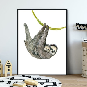 Plakat dla dzieci - slothy art , wymiary - 60cm x 90cm, kolor ramki - biały