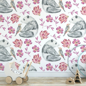 Tapeta dziecięca - panda flowers , rodzaj - tapeta flizelinowa