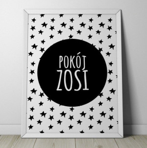 Pokój "imię dziecka" - plakat personalizowany w gwiazdki , wymiary - 20cm x 30cm, kolor ramki - biały