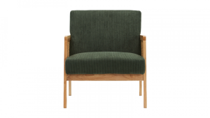 Fauteuil en cannage et velours côtelé vert kaki - Mani