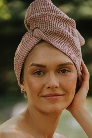 Turban Do Włosów Len Wafel Natural Raspberry