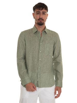 Vincenzo De Lauziers Camicia lino manica lunga Verde militare Uomo XXL