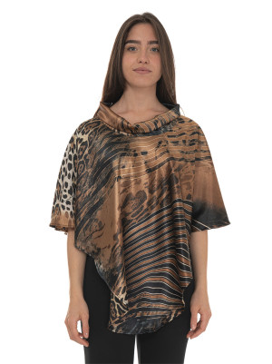Quality First Poncho Marrone-nero Donna S