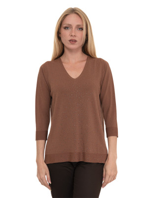 Quality First Maglia collo a V Tabacco Donna XL