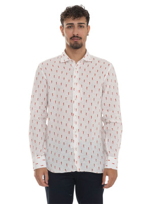 Vincenzo De Lauziers Camicia in lino Bianco-rosso Uomo M