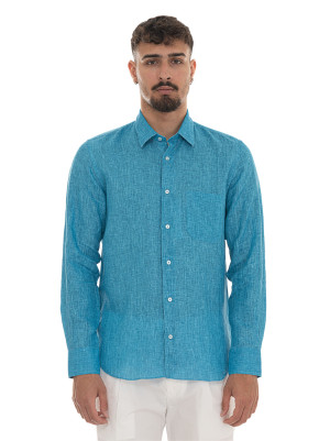 Vincenzo De Lauziers Camicia in lino G25-DR304 Petrolio Uomo M