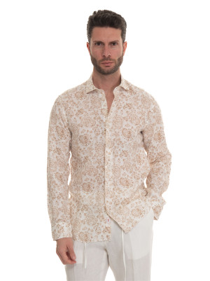 Vincenzo De Lauziers Camicia in lino Bianco-beige Uomo M