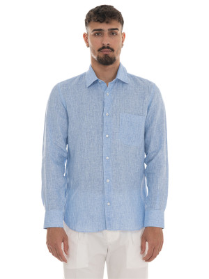 Vincenzo De Lauziers Camicia in lino G25-DR304 Celeste Uomo M