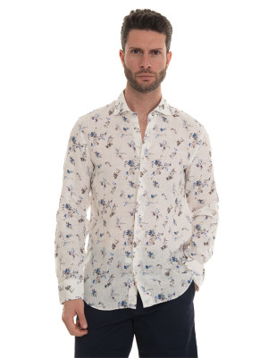 Vincenzo De Lauziers Camicia in lino Bianco-blu Uomo 3XL