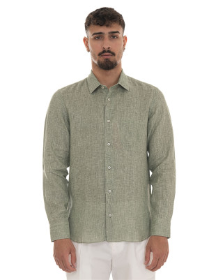 Vincenzo De Lauziers Camicia in lino G25-DR304 Verde militare Uomo XL
