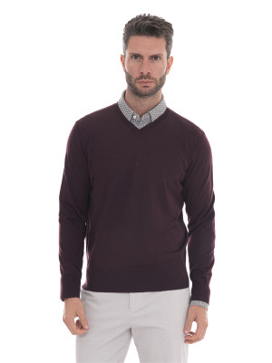 Hindustrie Maglia collo a V Bordeau Uomo 54