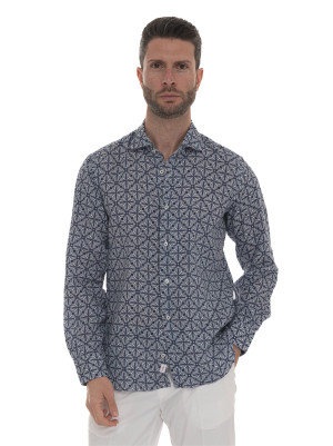 Vincenzo De Lauziers Camicia in lino Blu-bianco Uomo XXL