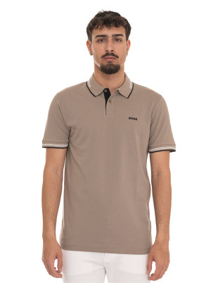 Boss Polo in cotone piquet Fango Uomo L