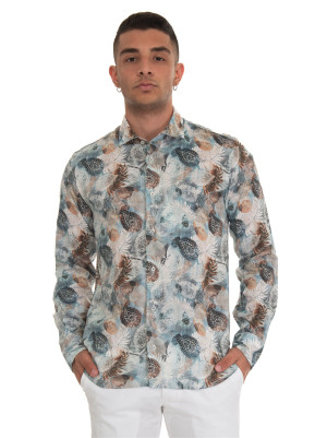 Vincenzo De Lauziers Camicia in lino Azzurro-beige Uomo L
