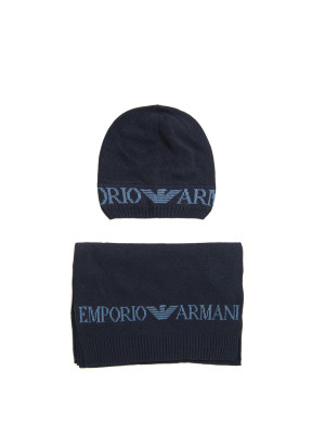 Giorgio Armani Set Sciarpa e Cappello Blu Uomo UNI