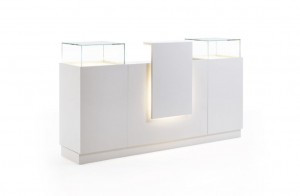 Moderne Vitrine "Light" aus weiß glänzendem Melamin-beschichtete...