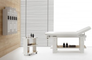 Living Massagebett, Matt White, White Skai, verstellbare Kopfstü...